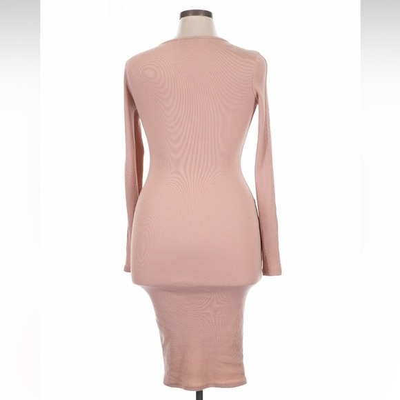 Fashion Nova Mauve Ribbed Button Midi Vintage Jams Dress Long Sleeve Bodycon - Picture 3 of 7